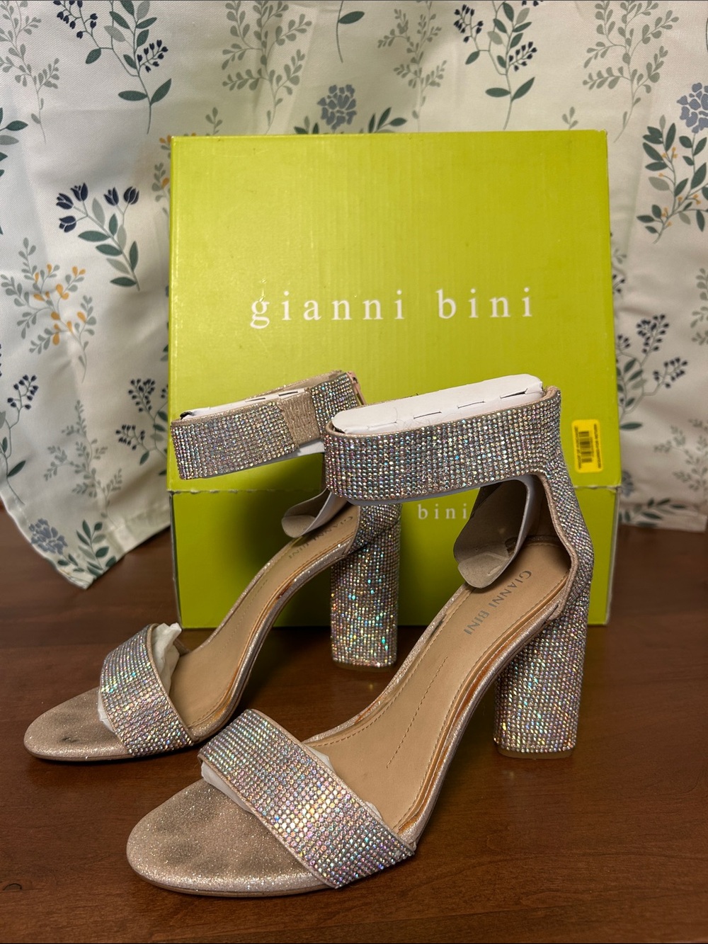 Gianni Bini Iridescent Crystal Block Heel Sandals - Multicolor